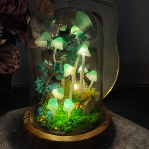 Enchanted Forest Mushroom Lamp, Green Mushroom Night Light, Table Top Decor, Fairy Tale Decor for Home, Mushroom Decor, Handmade Gift Lamp