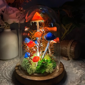 Enchanted Mushroom Forest Night Light, Blue and Red Mushroom Lamp, Fantasy Fairy Tale Decor for Bedroom,Kids Room,Unique Gift