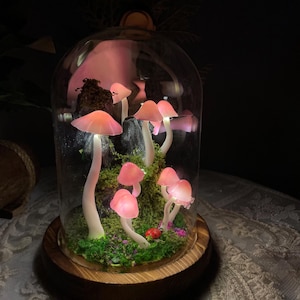 Pink Mushroom Lamp, Enchanted mushroom night lights growing on rockery, Fairyland, Natural Home Decor Birthday Gifts