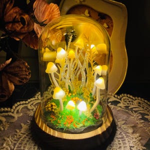 Mushroom Forest Night Light, Handmade Yellow Glowing Mushrooms Lamp for Bedroom, Kids Room, Living Room, Magical Home Decor Christmas Gift