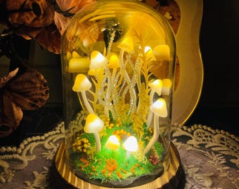 Enchanted Forest Mushroom Lamp, Glowing Forest Lamp, Table Top Decor, Fairy Tale Decor for Home, Mushroom Decor, Handmade Gift Lamp