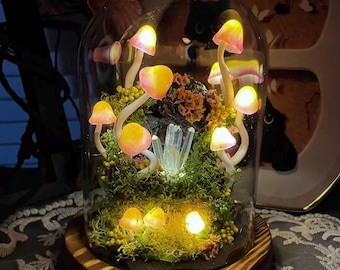 Mushroom Night Light, Glowing Crystal, Enchanted Forest Mushroom Lamp, Fantasy Crystal Nightlight, Unique Gift, Elegant Home Decor