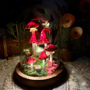Enchanted Mushroom Forest Lamp Handmade Glowing Mushrooms Night Light with Fawn Woodland Mushroom Table Lamp Unique Gift For Nature Lover