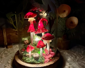 Red Mushroom Lamp with White Dots, Enchanted Mushroom Night Light, Fairyland, Natural Home Decor Birthday Gifts
