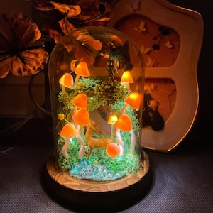 Handmade Mushroom Lamp with Deer in the Forest Glowing Night Light Woodland Mushroom Table Lamp Unique Gift Idea For Nature Lover