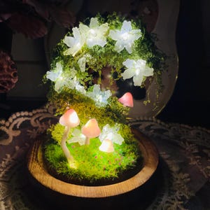 Handmade Flower Lamp with Glowing Mushroom, Magic Mushroom Lamp, Cute Fairy Lamp, Flower Nightlight, Enchanted Fairy Decor,Unique gift