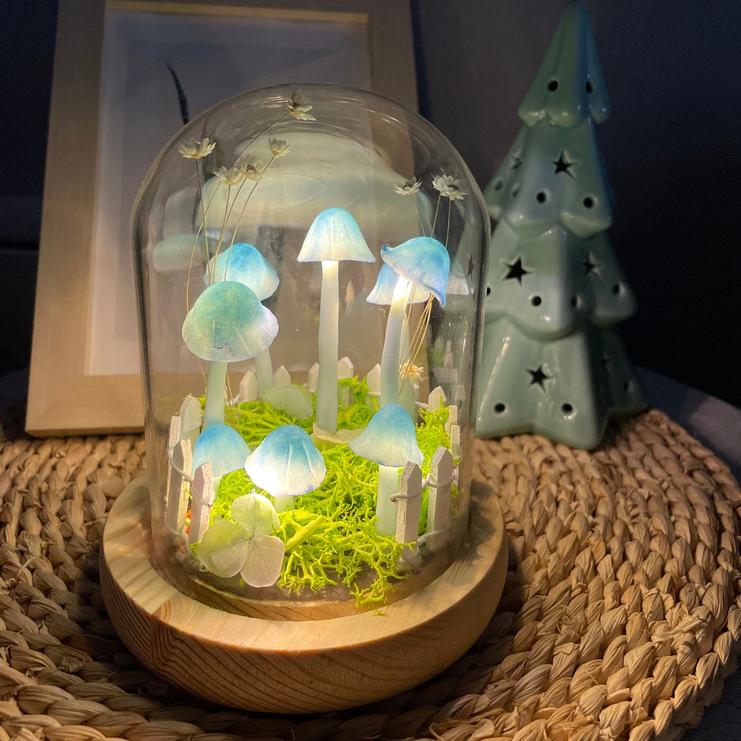 Handmade Blue Mushroom Lamp Vintage Mushroom Night Light Christmas Gift ...