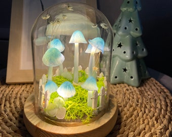 Handmade blue mushroom lamp Vintage mushroom Night Light Christmas Gift Halloween Party Decoration Housewarming Bedroom fairy lamp