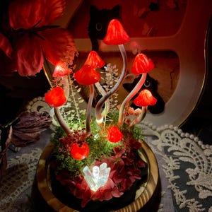 Mushroom Forest Night Light, Handmade Red Glowing Mushrooms Lamp for Bedroom, Kids Room, Living Room, Magical Home Decor Christmas Gift