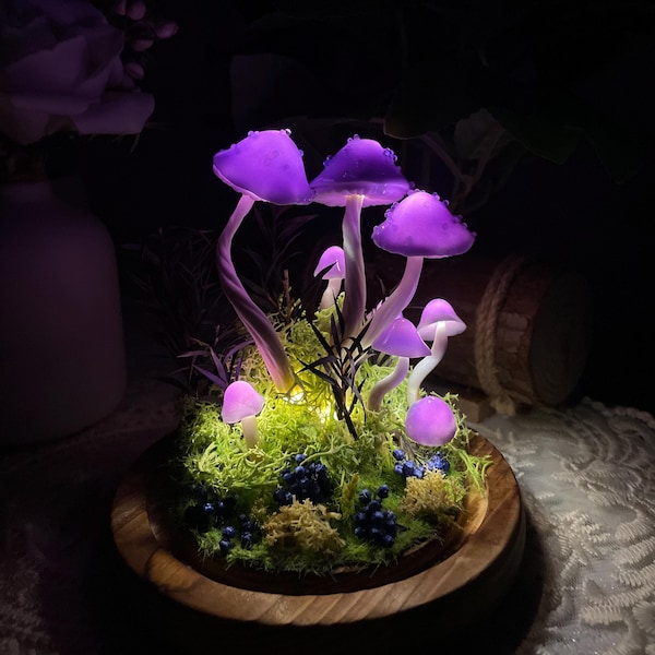 Enchanted Mushroom Forest Night Light,Purple Mushroom Lamp, Fantasy Fairy Tale Decor for Bedroom,Kids Room,Unique Gift