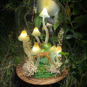 Enchanted Mushroom Forest Lamp Handmade Glowing Mushrooms Night Light with Fawn Woodland Mushroom Table Lamp Unique Gift For Nature Lover