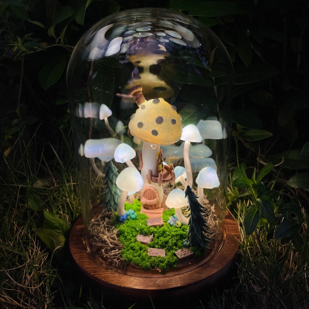 Blue Mushroom Night Light, Mushroom House, Enchanted Mushroom Lamp With ...