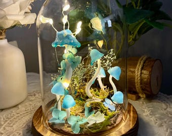 Luz nocturna de bosque de hongos encantados, lámpara de hongo azul, decoración de cuento de hadas de fantasía para dormitorio, habitación infantil, regalo único