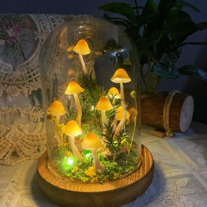 Mushroom Forest Night Light, Handmade Orange Glowing Mushrooms Lamp for Bedroom, Kids Room, Living Room, Magical Home Decor Christmas Gift