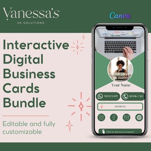 Interactive Business Card Bundle | Virtual Assistant Templates | Networking | Digital Business Card Template | Editable Business Card