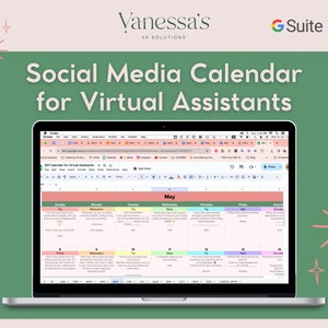 Social Media Content Calendar for Virtual Assistants, Google Sheets, Editable Template with Caption Copy
