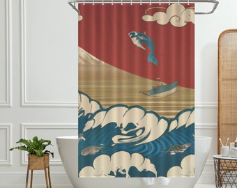 Bohemian medieval shower curtain, fun waterproof bathroom decoration gift,With hook