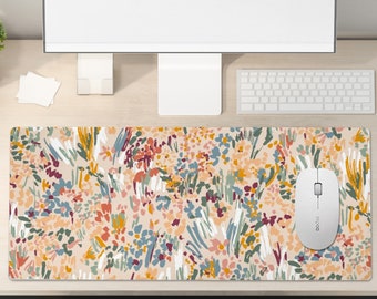 Colorful extended desk mat, floral mouse pad, plant keyboard pad, office decor