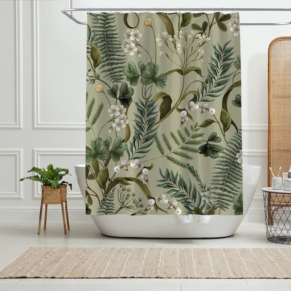 Vintage Botanical Shower Curtain, Floral Curtain, Botanical Bathroom Decor, Shower Curtain, Bathroom Decor Boho Bathroom Decor