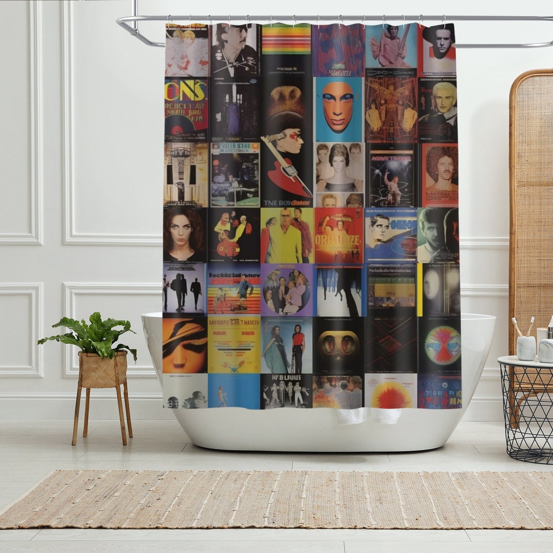 Vintage Music Album Shower Curtain, CD Record Shower Curtain, Fan Band