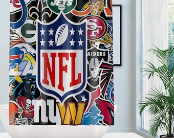 American Football Duschvorhang, NFL Badezimmer Duschvorhang, Individuelles Team Logo Duschvorhang Football Fan Dekor, Geschenke für Jungen