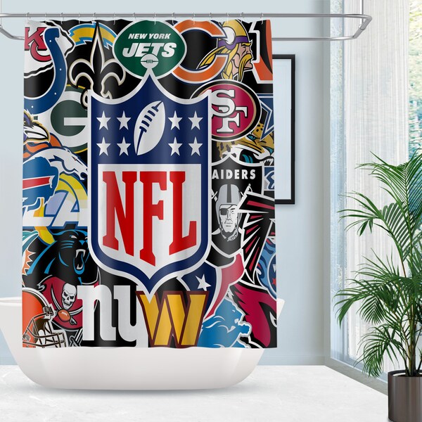 American football Shower Curtain, NFL Bathroom Shower Curtain, Custom Team Logo Shower Curtain, Football Fan Decor, Boy Gifts, New 2024