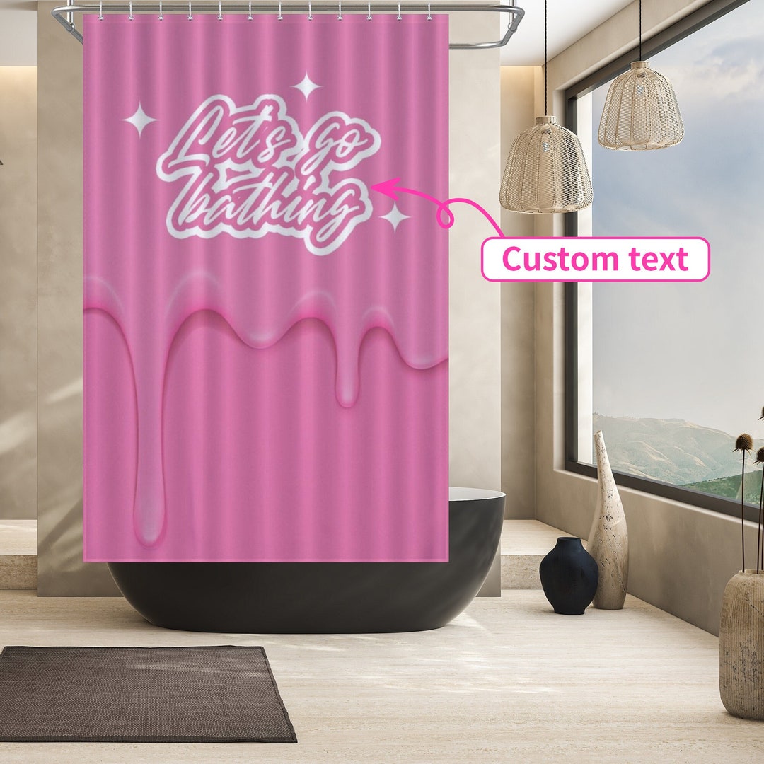 Pink Barbie Shower Curtain, Customizable Text Polyester Waterproof Bathroom Curtain, Suitable