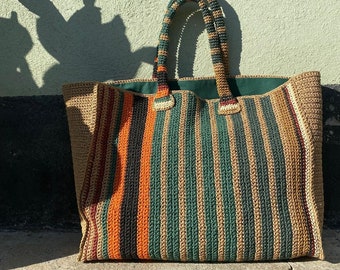 knitted paper yarn bag Paper rope summer casual shoulder handbag handmade knitted lined bag crochet bag tan color bag casual