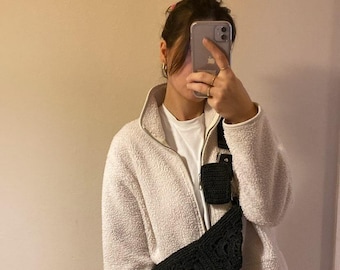 Boho Grandma Square Häkeln schwarze Gürteltasche : Festival Bauchtasche