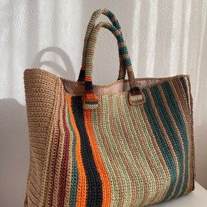 Summer Shoulder Bag,Knitted Colour Bag Crochet Bag Big Knitted Bag Straw Summer Bag Raffia bag,autumn colors. image 5