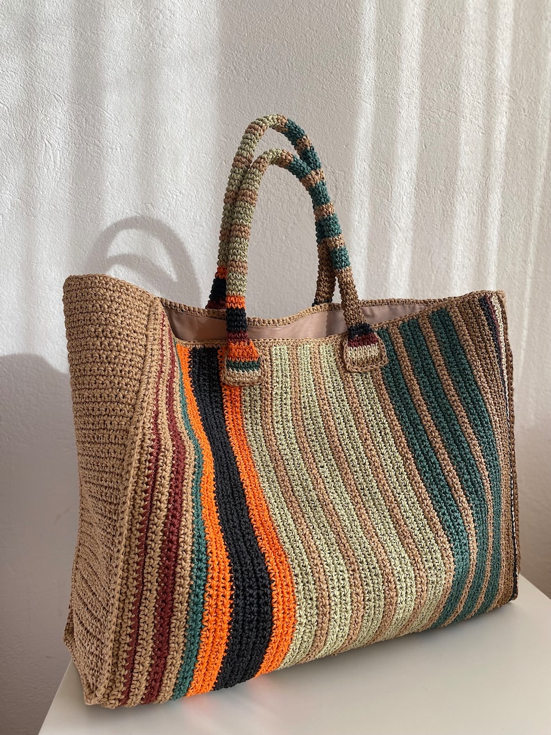 Summer Shoulder Bag,Knitted Colour Bag Crochet Bag Big Knitted Bag Straw Summer Bag Raffia bag,autumn colors. image 5