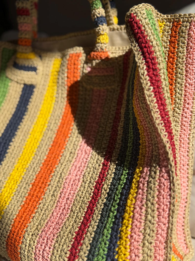 Bolsa de mano de crochet colorida XL: bolso de mano vintage con puntada de abuela. imagen 4