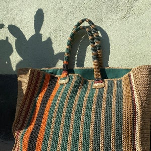 knitted paper yarn bag Paper rope summer casual shoulder handbag handmade knitted lined bag crochet bag tan color bag casual zdjęcie 4