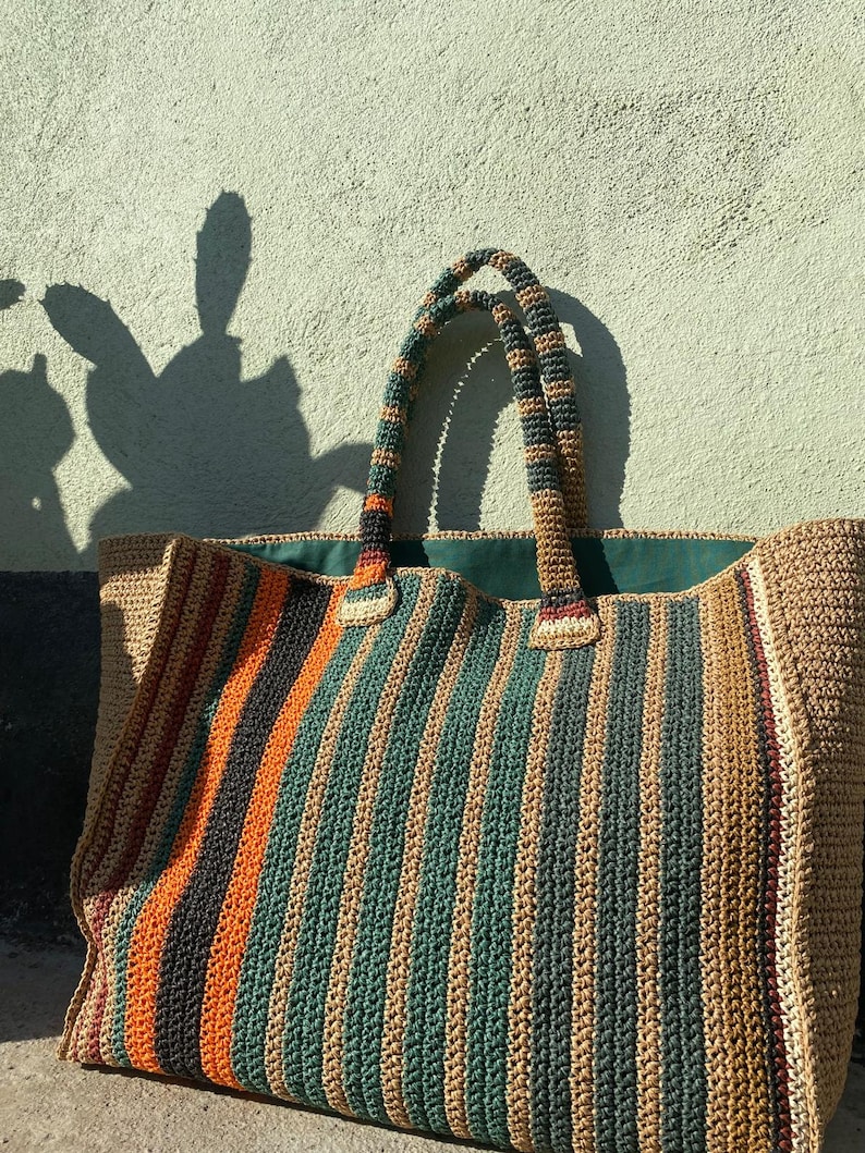 knitted paper yarn bag Paper rope summer casual shoulder handbag handmade knitted lined bag crochet bag tan color bag casual zdjęcie 4