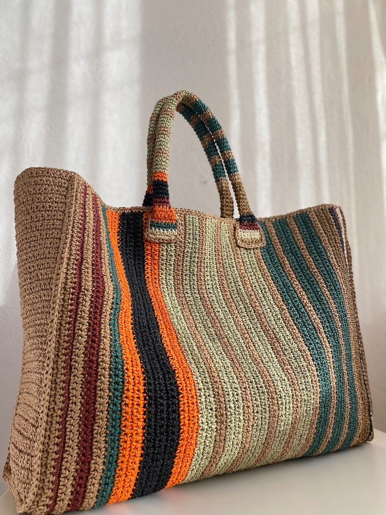 Summer Shoulder Bag,Knitted Colour Bag Crochet Bag Big Knitted Bag Straw Summer Bag Raffia bag,autumn colors. zdjęcie 3