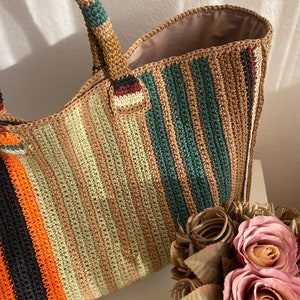 Summer Shoulder Bag,Knitted Colour Bag Crochet Bag Big Knitted Bag Straw Summer Bag Raffia bag,autumn colors. image 2