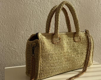 Bolso de paja natural, bandolera bohemia de verano