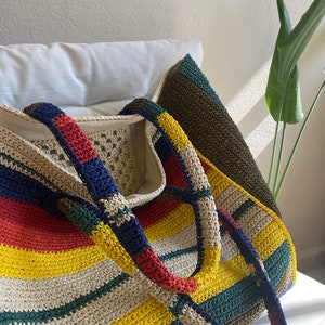 knitted paper yarn bag Paper rope summer casual shoulder handbag handmade knitted lined bag crochet bag tan color bag casual zdjęcie 4