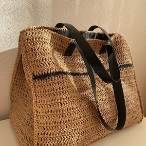 Saldi-Borsa in filato di carta lavorata a maglia Borsa estiva casual lavorata a maglia Borsa all'uncinetto Borsa color pelle Borsa fatta a mano ogni giorno