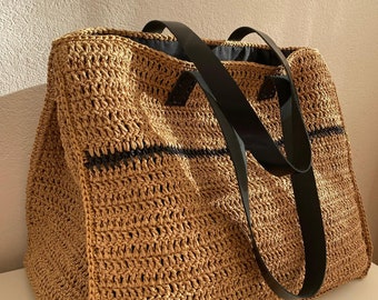 Sale-Knitted Paper Yarn Bag Crochet Rope Summer Casual Knitted Bag Crochet Bag Skin Color Bag Daily Handmade Bag