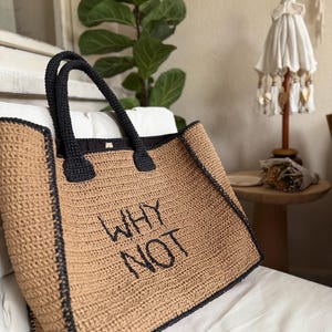 Crochet Raffia Tote Bag: Embroidered Beach Bag, Weekend Handbag