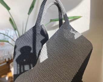 Borsa a tracolla grigio nero e accessorio quotidiano, borsa tote con manico in stile vintage, borsa tote Istanbul, borsa fatta a mano.