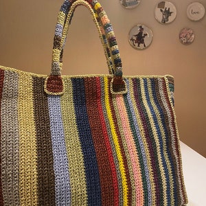 knitted paper yarn bag Paper rope summer casual shoulder handbag handmade knitted lined bag crochet bag tan color bag casual zdjęcie 2