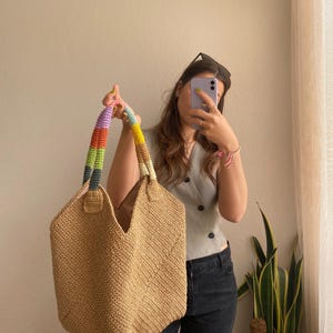 Handmade Knit Rope Paper Tote Bag: Camel Beach Bag