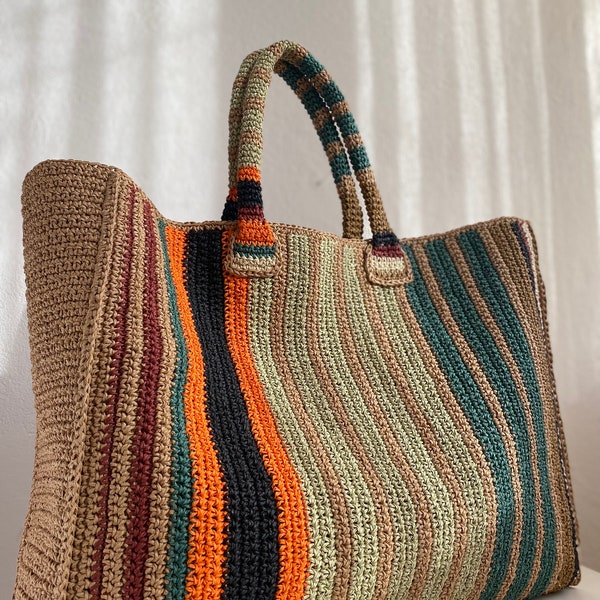 Summer Shoulder Bag,Knitted Colour Bag Crochet Bag Big Knitted Bag Straw Summer Bag Raffia bag,autumn colors.