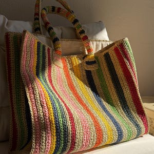 Bolsa de mano de crochet colorida XL: bolso de mano vintage con puntada de abuela. imagen 1