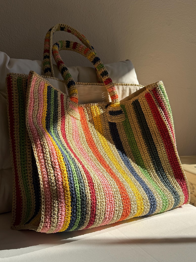 Bolsa de mano de crochet colorida XL: bolso de mano vintage con puntada de abuela. imagen 1