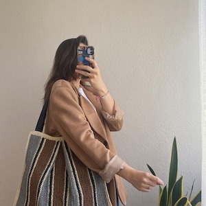 Stylowa codzienna torebka - ręcznie robiona, prążkowana torba dzianinowa - codzienna i stylowa torba typu tote - torba typu tote vintage - torba weekendowa