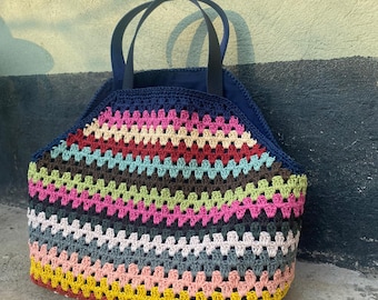 Crochet Rainbow Tote Bag: Handmade Raffia Weekend Bag-tote bag