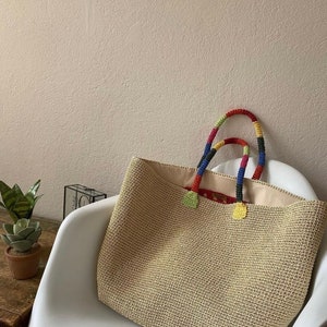 Gestrickte Papier Garn Tasche Häkeln Papier Seil Sommer Lässige Schulter Handtasche Handgemachte Gestrickte Gefütterte Tasche Häkeln Tasche Tan Farbe Tasche Lässig